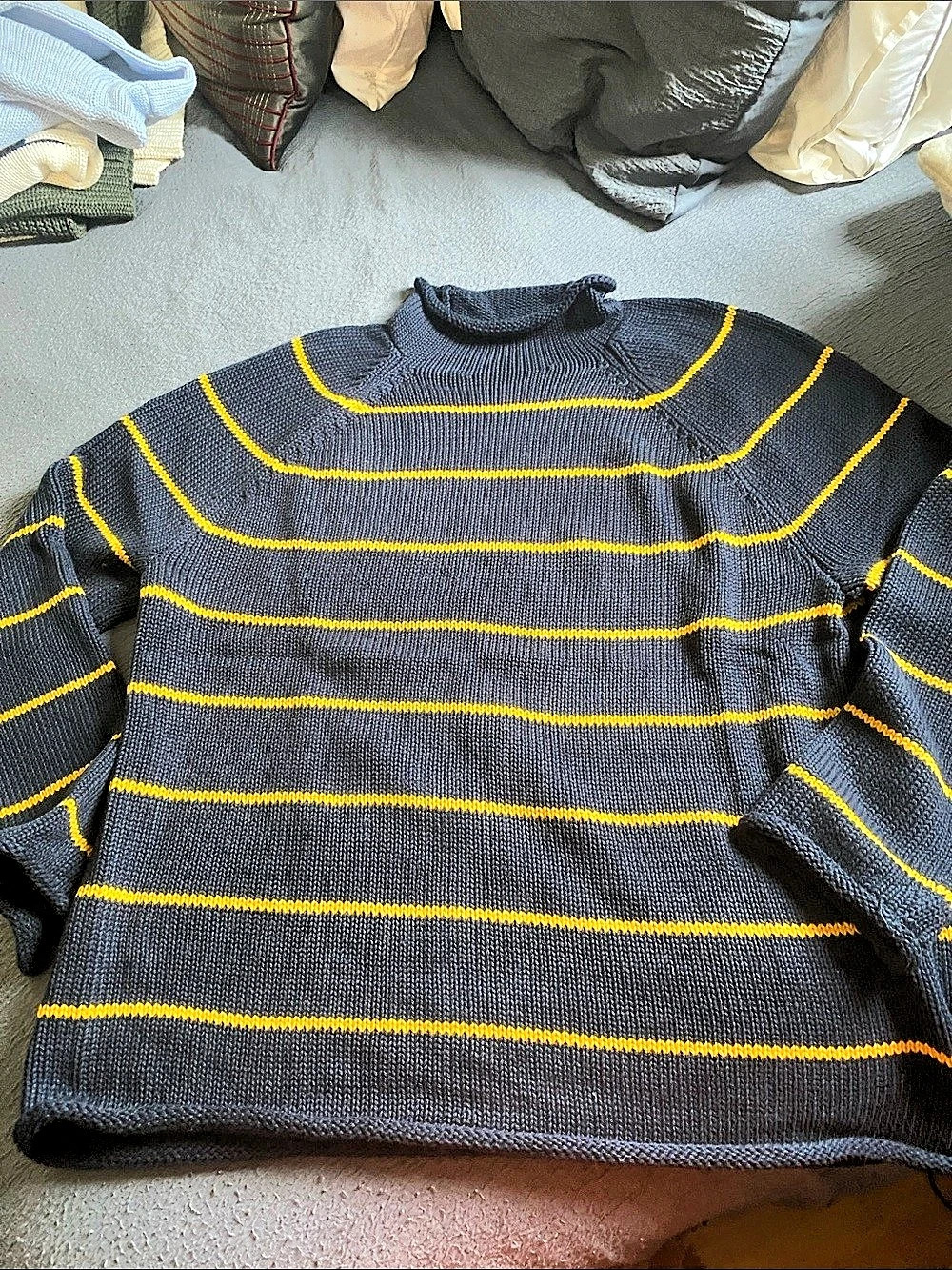 J.Crew 1988 Rollneck Sweater in Stripe Blue & Yellow Medium